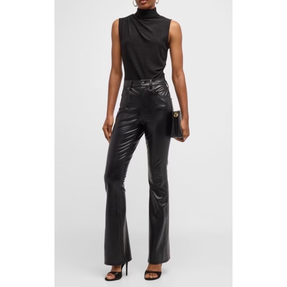 Veronica Beard Beverly High-Rise Skinny Flare Faux Leather Jeans Black Pants 25